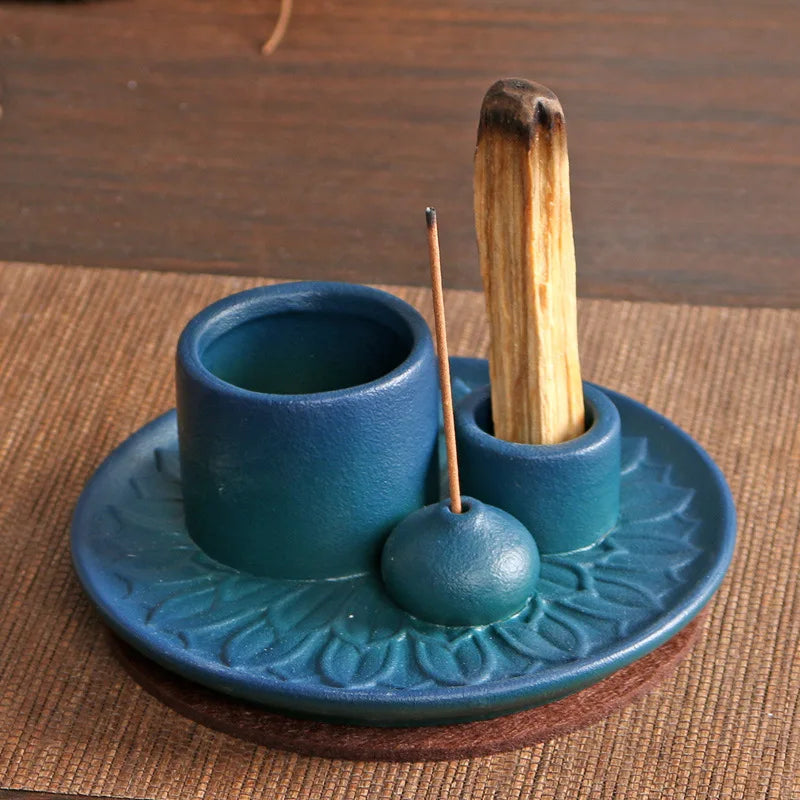 4-in-1 Ceramic Incense Burner for Aromatherapy Meditation Yoga and Home Decor Includes Sage Holder and Incense Holder for Sticks