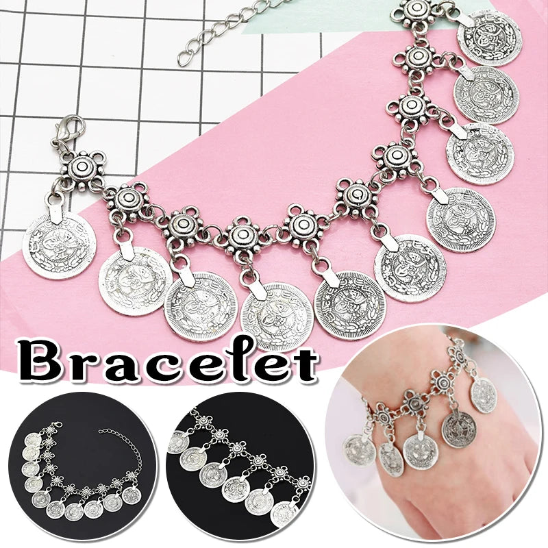 Vintage Silvery Golden Coins Bracelet for Women Men Boho Hippie Beach Party Turkish Marseille Ethnic Bracelets Metal Jewelry