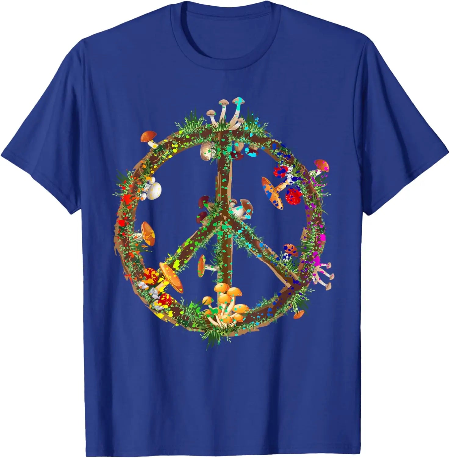 Psychedelic Mushroom Peace Sign Hippie Trippy Retro Graphic T-Shirt Unisex Casual Short Sleeve Tee