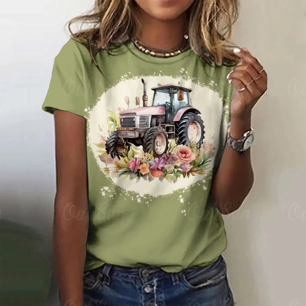 2025 New Women's T-shirt Cartoon Car Print Hippie Bus Tops Women's Trending Clothes Fashion Short Sleeve Shirt Funny Tee Tops