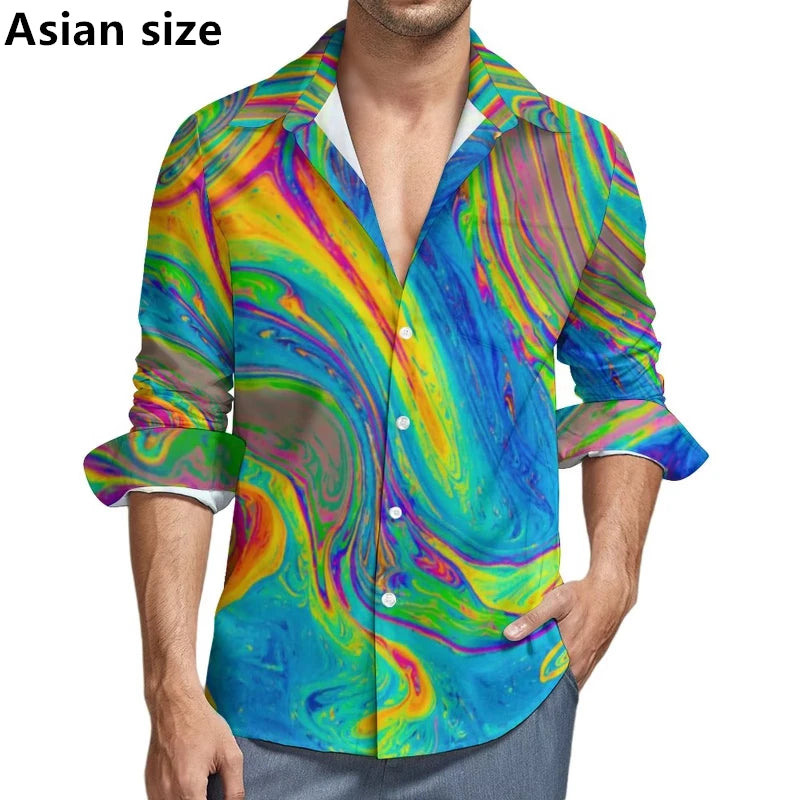 Tie-dye 3D Printed Pattern Shirt Colorful Men Long Sleeve Shirts Spring Autumn Casual  Man Elegant Blouses Y2k Unisex Clothes