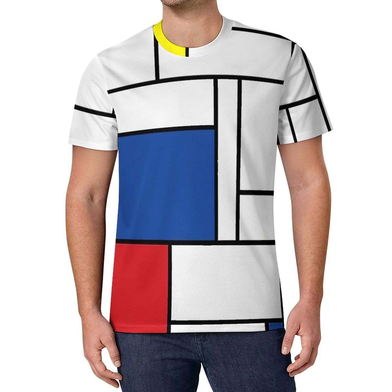 De Stijl Print T Shirt Mondrian Inspired Hippie T Shirts Short-Sleeve Custom Tshirt Fun Oversized Top Tees
