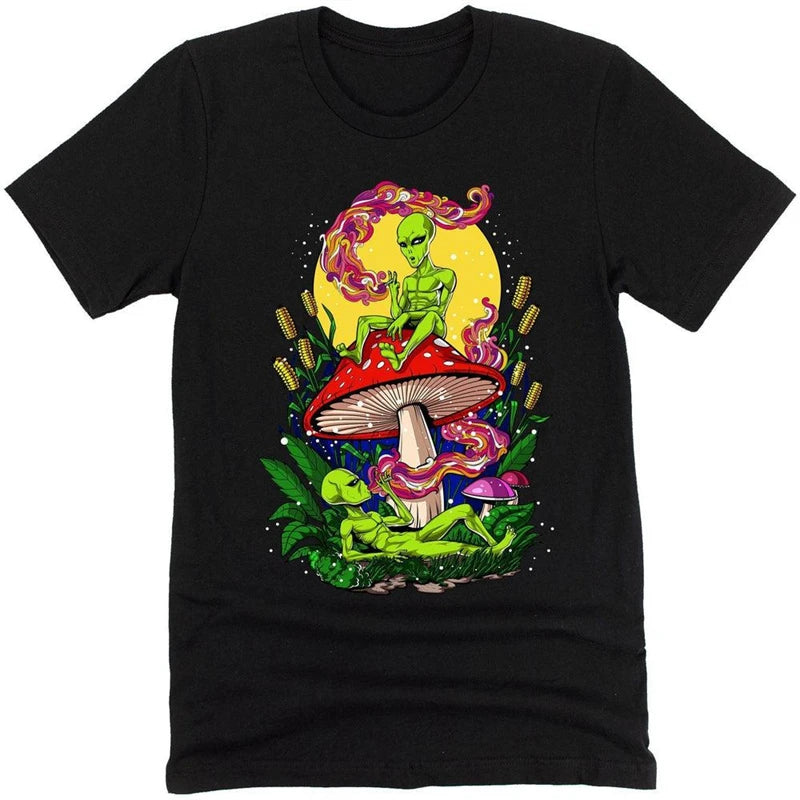 Fantasy Mushrooms Hippie Men T-shirt Solid Simple Print Graphic Short Sleeve T-shirts Alien Dwarf Print Summer Funny Tee Top