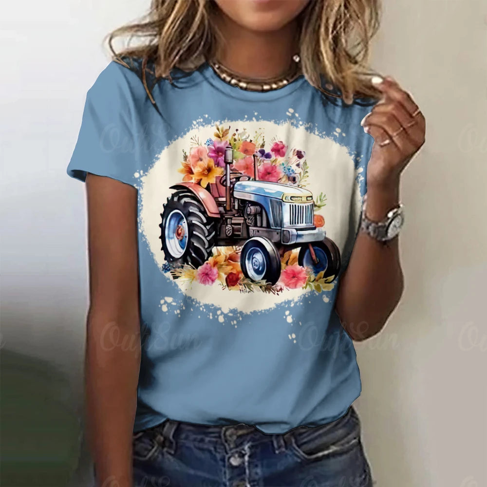 2025 New Women's T-shirt Cartoon Car Print Hippie Bus Tops Women's Trending Clothes Fashion Short Sleeve Shirt Funny Tee Tops