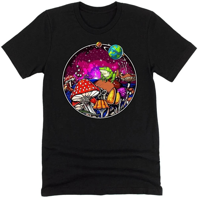 Fantasy Mushrooms Hippie Men T-shirt Solid Simple Print Graphic Short Sleeve T-shirts Alien Dwarf Print Summer Funny Tee Top
