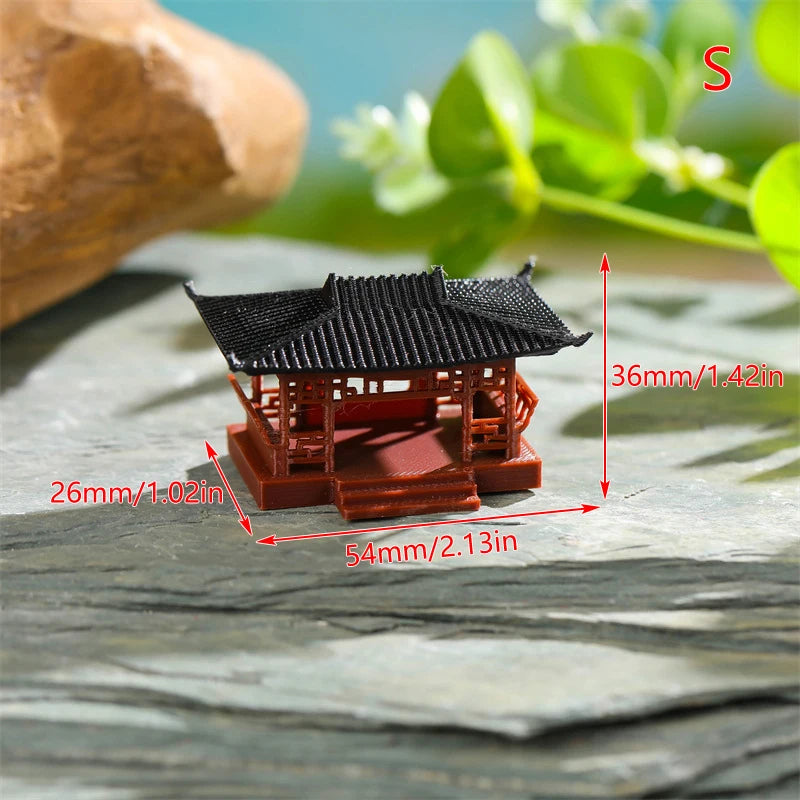 Miniature Pavilion Figurine Bonsai Nament Garden Decor Micro Landscape Statue Gazebo Model Zen Garden Supplies Yard Rockery