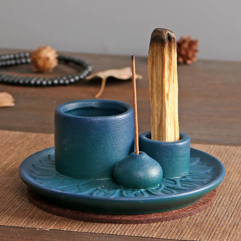 4-in-1 Ceramic Incense Burner for Aromatherapy Meditation Yoga and Home Decor Includes Sage Holder and Incense Holder for Sticks