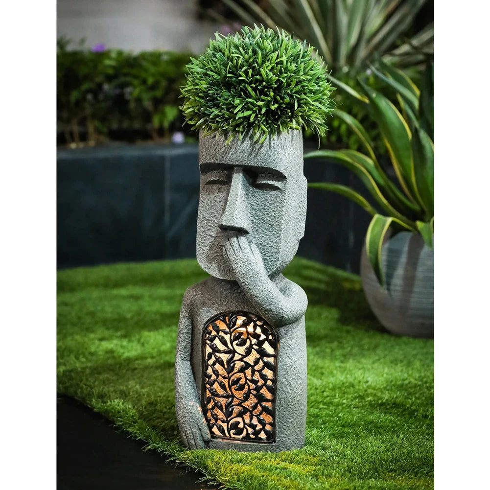 See Hear Speak No Evil Garden Easter Island Statues Creative Resin Sculpture Outdoor Decoration Home Vase Statue Decor Figurine