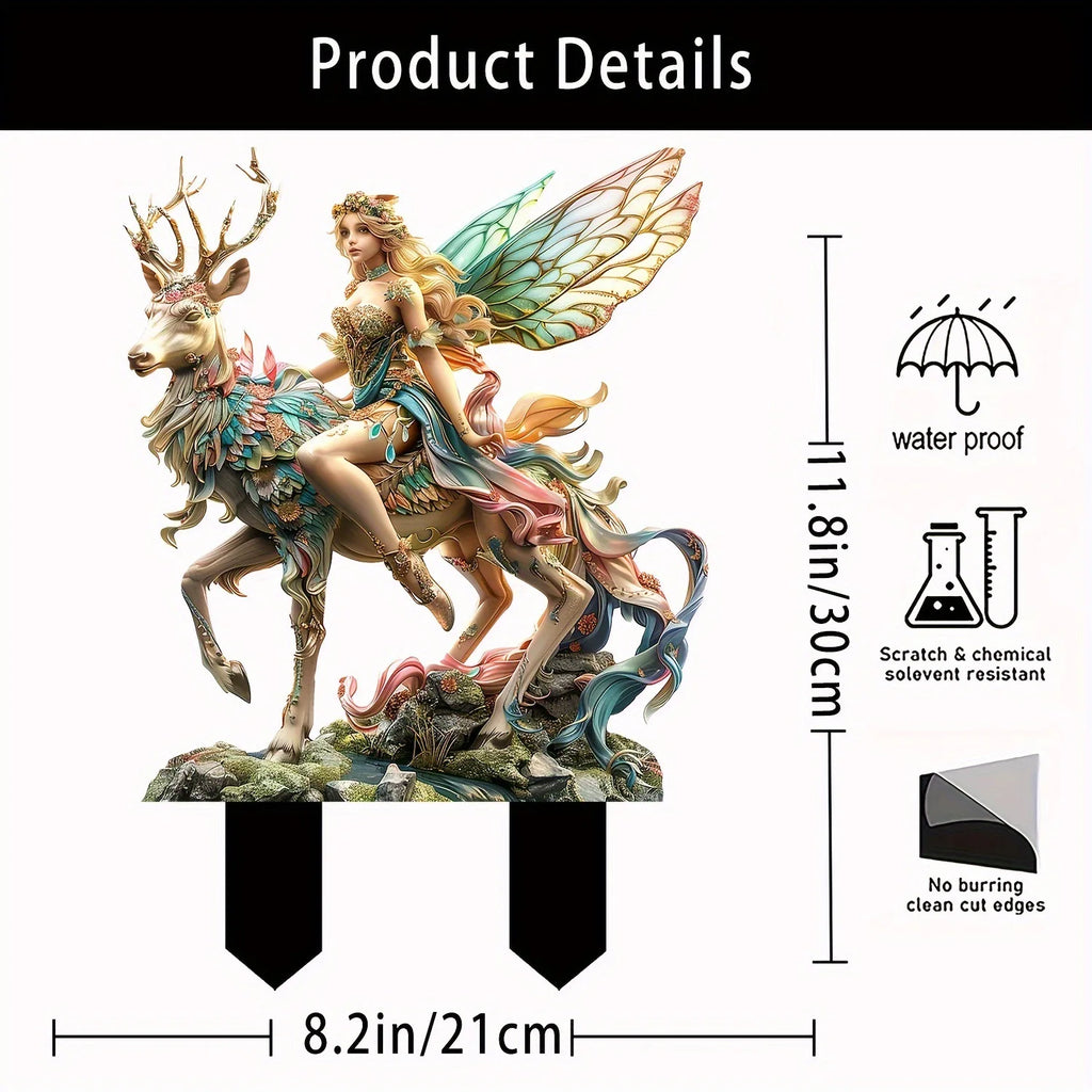 Magical Deer and Forest Elf Garden Stakes, Acrylic Garden Grounds, Pottery Plants, Decorative Scene Decoration
