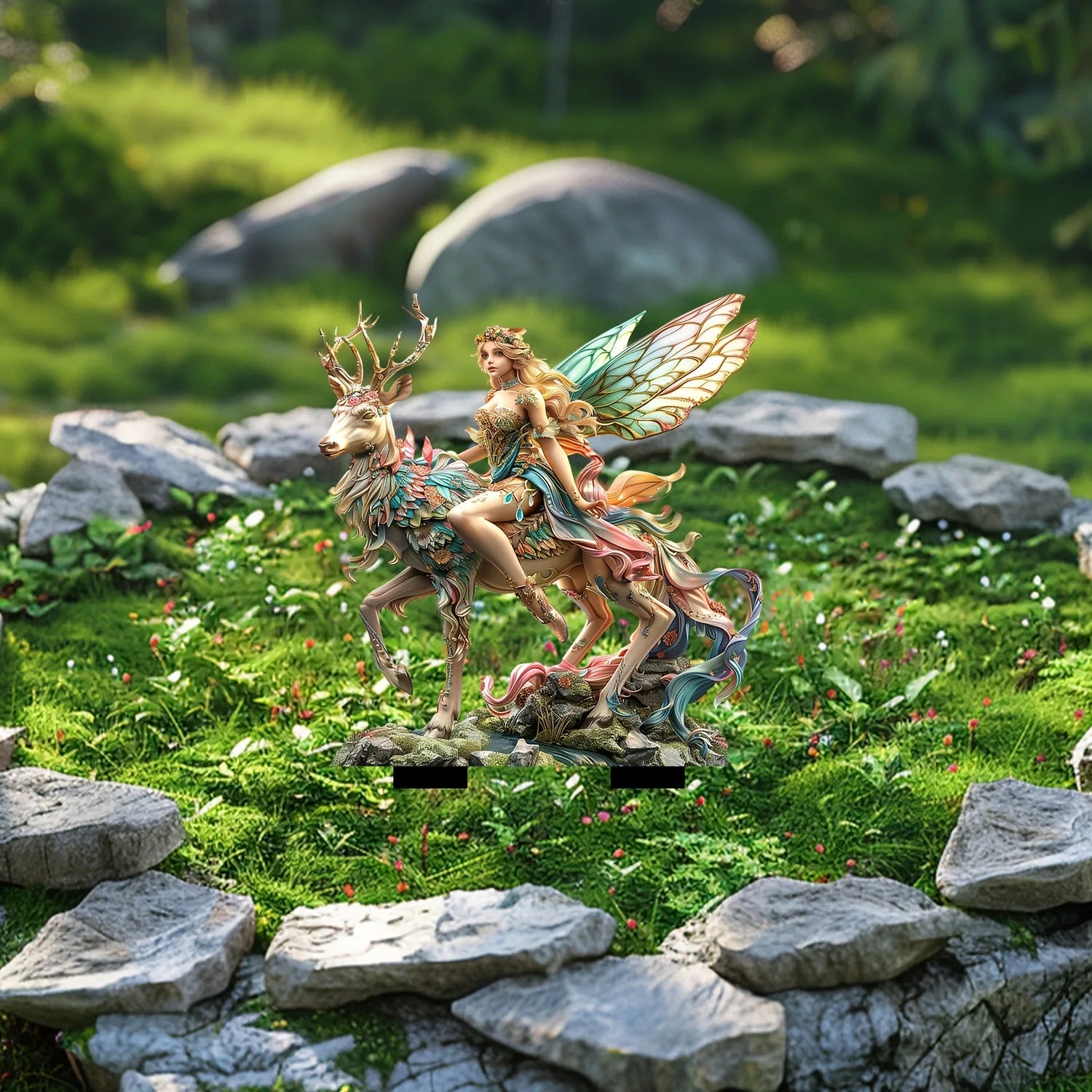 Magical Deer and Forest Elf Garden Stakes, Acrylic Garden Grounds, Pottery Plants, Decorative Scene Decoration