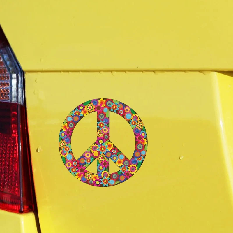 1pc Peace Sign Car Sticker, Multicolor Flowers Hippie Decal By Megan J Designs, Laptop Window Car Vinyl Sticker