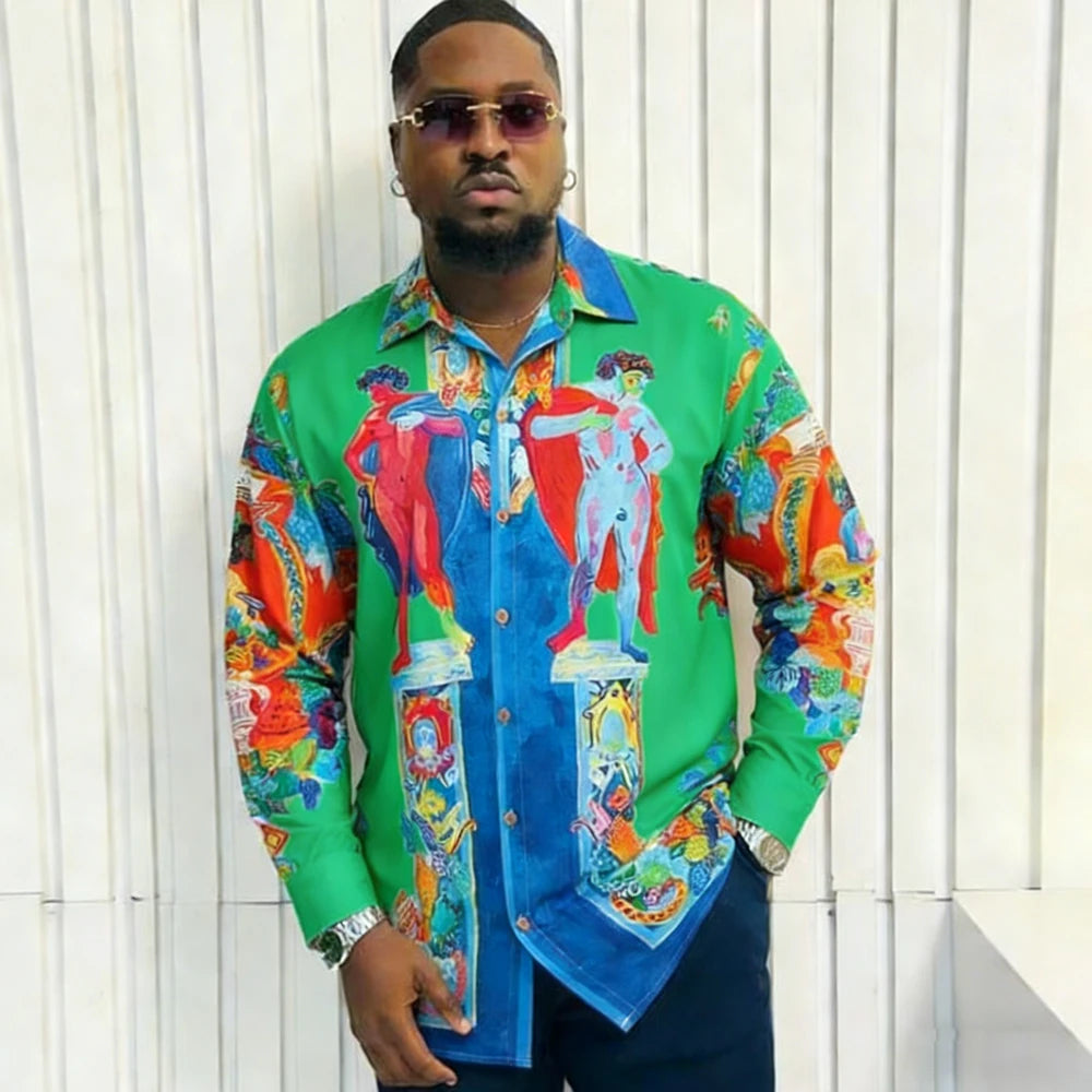 Men's French Long Sleeve Shirt Baroque Pattern High Definition Printed Shirt Hawaii Vacation Social Men's Clothes Quick Drying