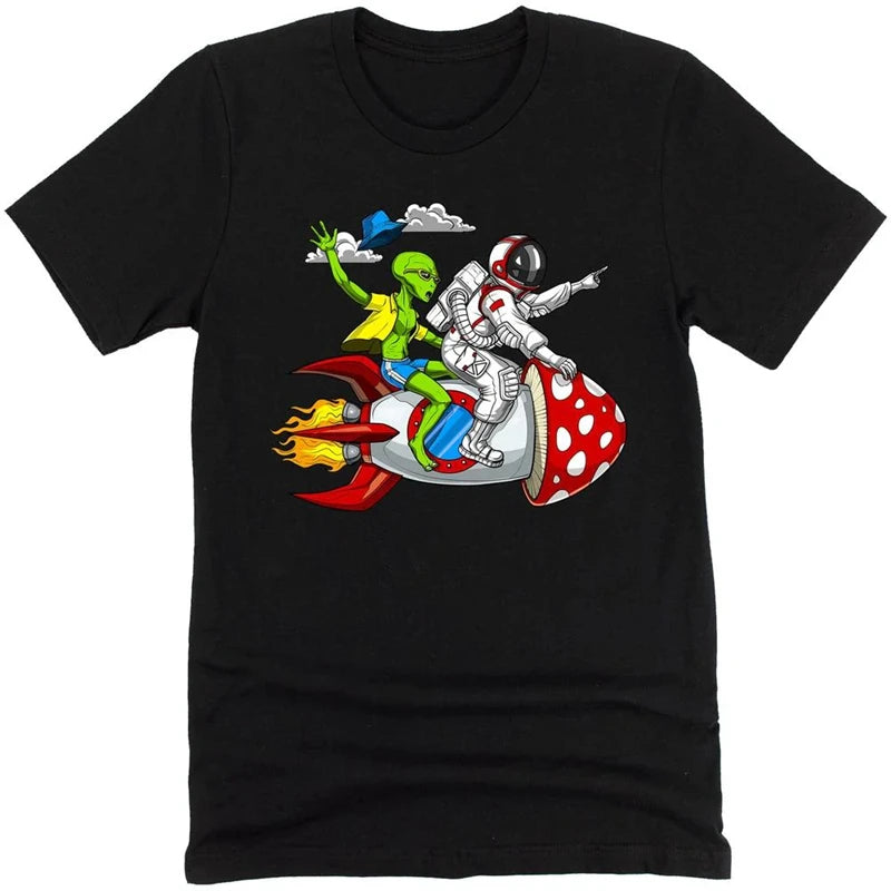 Fantasy Mushrooms Hippie Men T-shirt Solid Simple Print Graphic Short Sleeve T-shirts Alien Dwarf Print Summer Funny Tee Top