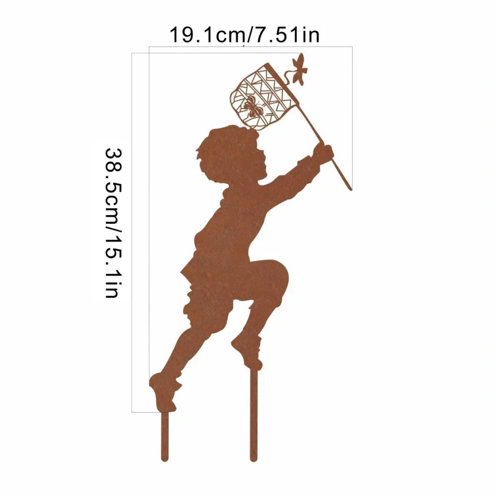 Charming Metal Silhouette Garden Decoration Ideal For Farmhouse Style Adding A Touch Of Whimsy With Boy And Girl Design