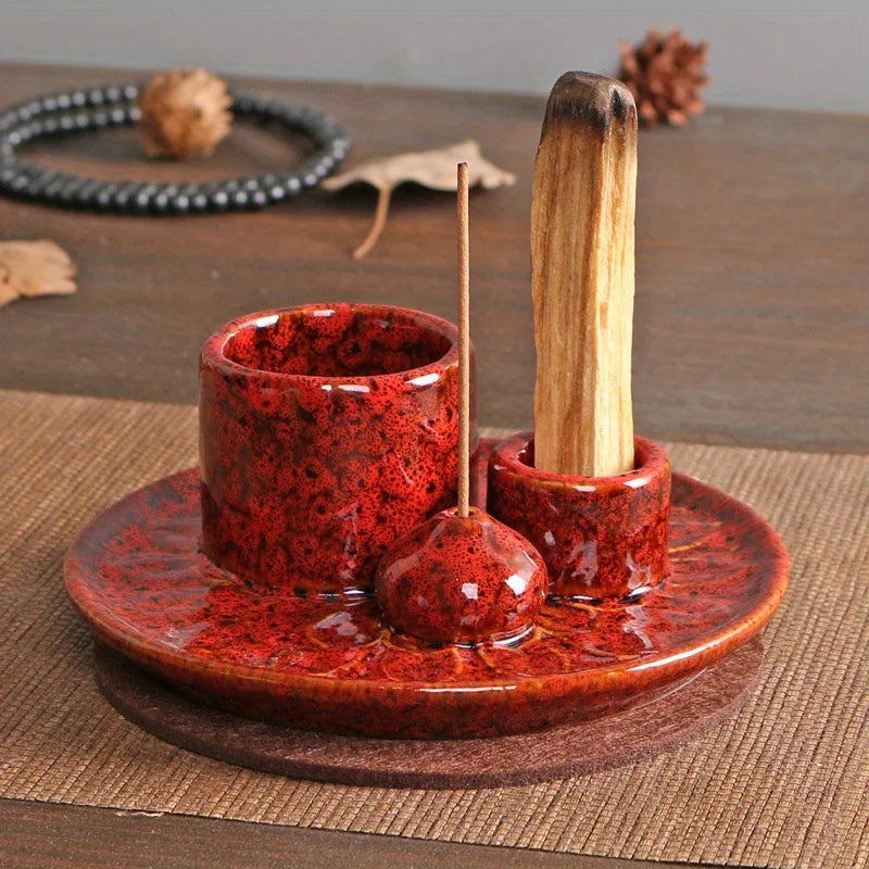 4-in-1 Ceramic Incense Burner for Aromatherapy Meditation Yoga and Home Decor Includes Sage Holder and Incense Holder for Sticks