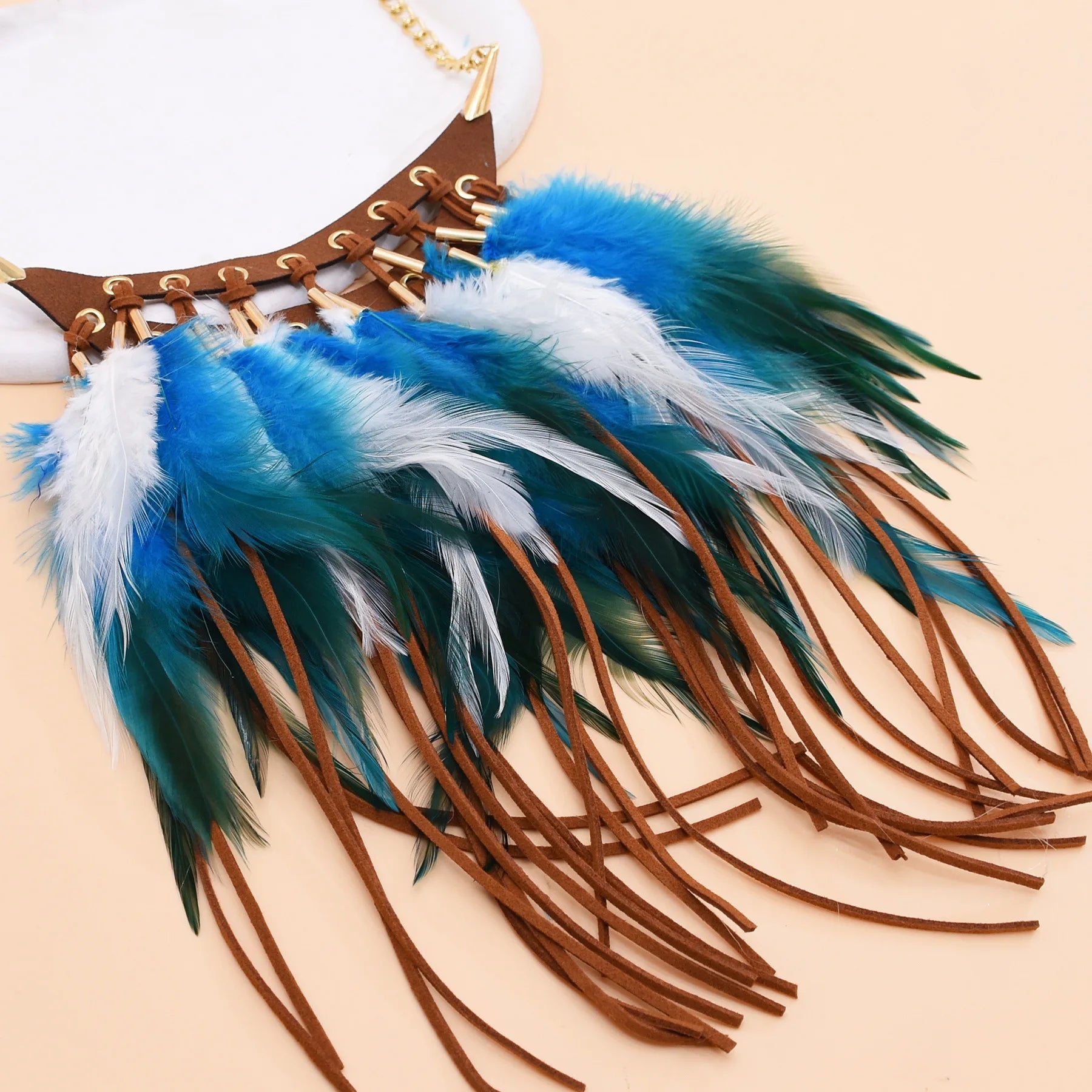 Black Brown Long Feather Pendants Indian Ethnic Necklace Vintage Bohemia African Hyperbole Hippie Charm Collar Statement Jewelry