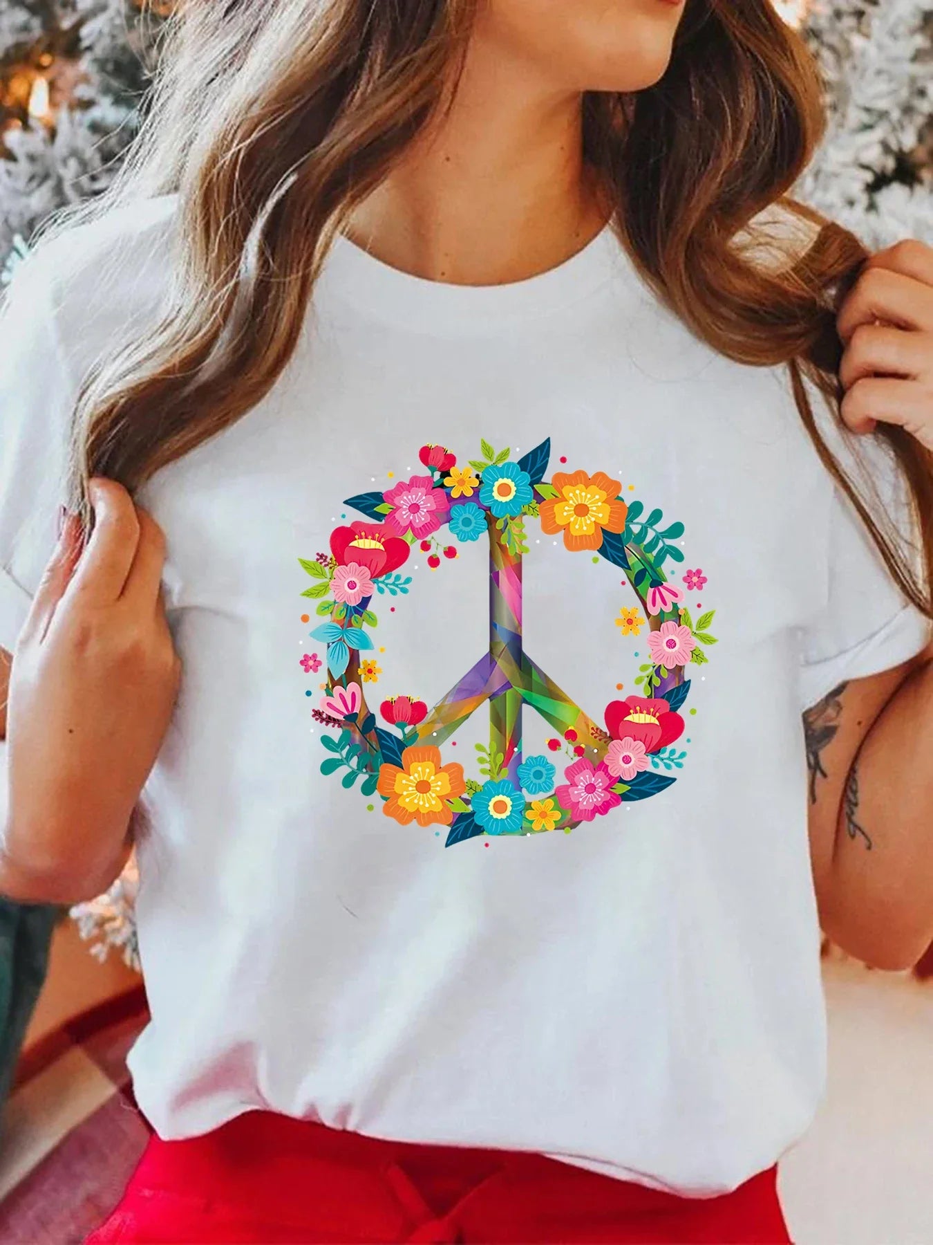 Peace Love Hippie Costume Tie Die 60s 70s Women's Casual Short Sleeve Summer T-Shirt O-Neck Tops Femminile Tee Graphic Tshirt