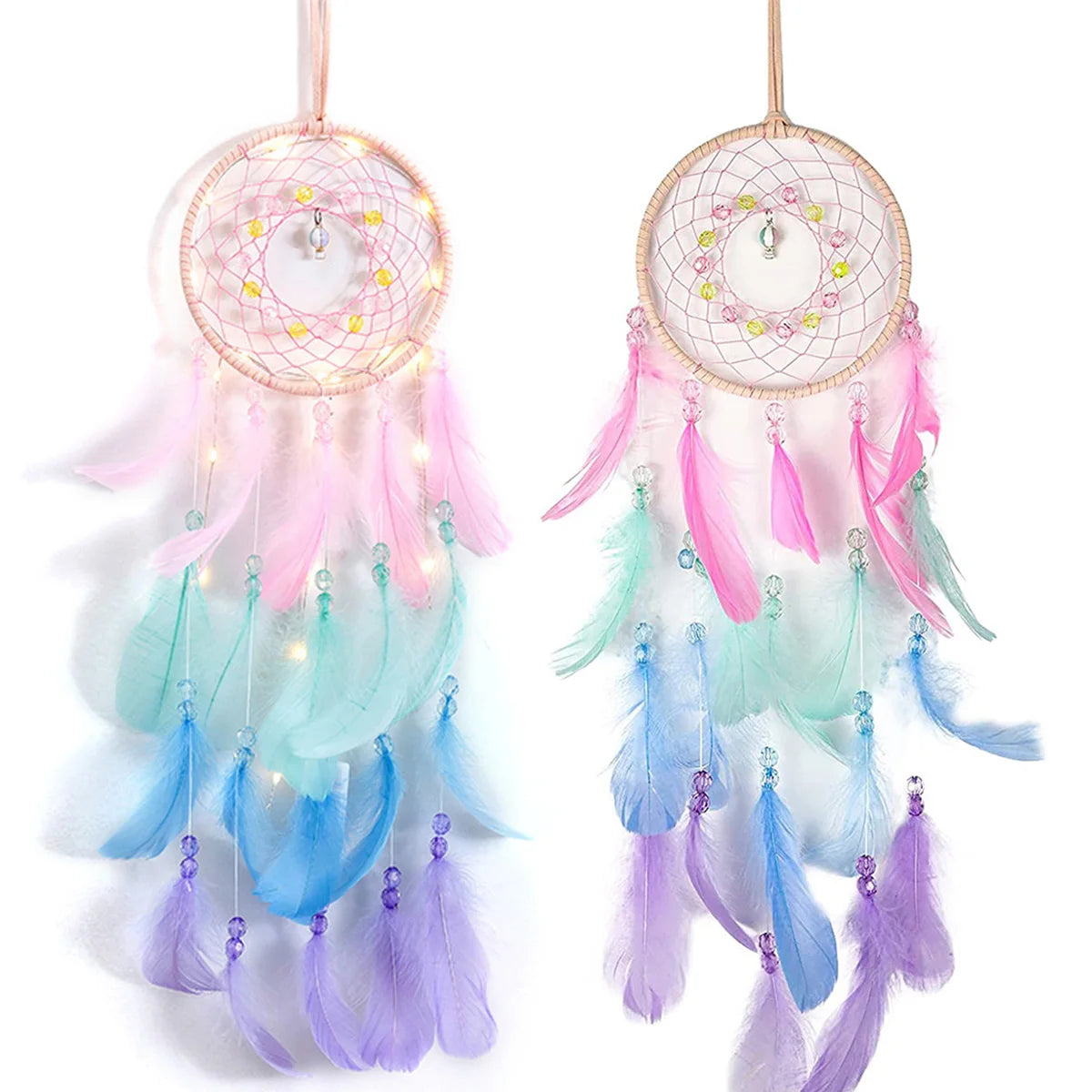 Dream Catcher Wall Decor Pink Feather Dreamcather Star Moon Wall Hanging for Girls Kids Bedroom Decor Birthday Christmas Gifts