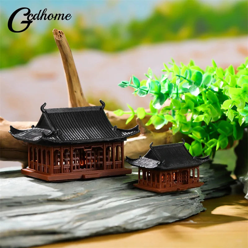Miniature Pavilion Figurine Bonsai Nament Garden Decor Micro Landscape Statue Gazebo Model Zen Garden Supplies Yard Rockery