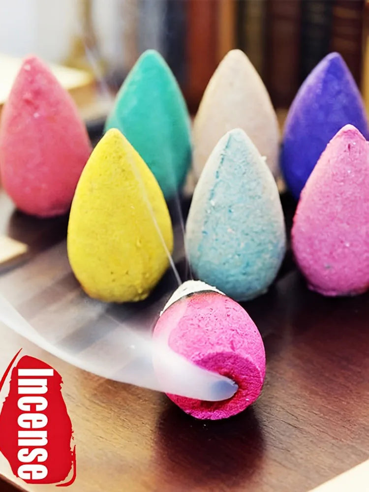 101 High-Quality Natural Backflow Incense Cones, with a Mix of 9 Fragrances Including Jasmine, Lemon, Lavender, Lemongrass, Tulip, Mint, Green Tea, Agarwood, Rose, Etc., with a Rich Aroma, Long-Lasting Burning, Creating an Ae
