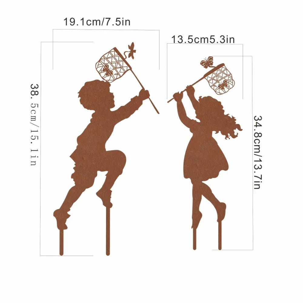 Charming Metal Silhouette Garden Decoration Ideal For Farmhouse Style Adding A Touch Of Whimsy With Boy And Girl Design