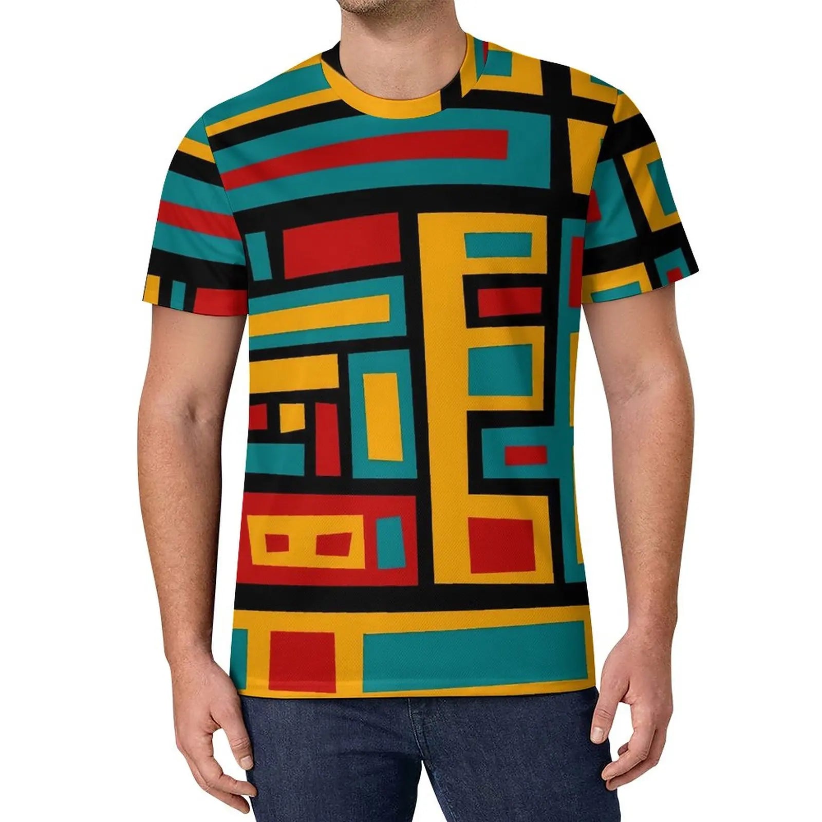 De Stijl Print T Shirt Mondrian Inspired Hippie T Shirts Short-Sleeve Custom Tshirt Fun Oversized Top Tees