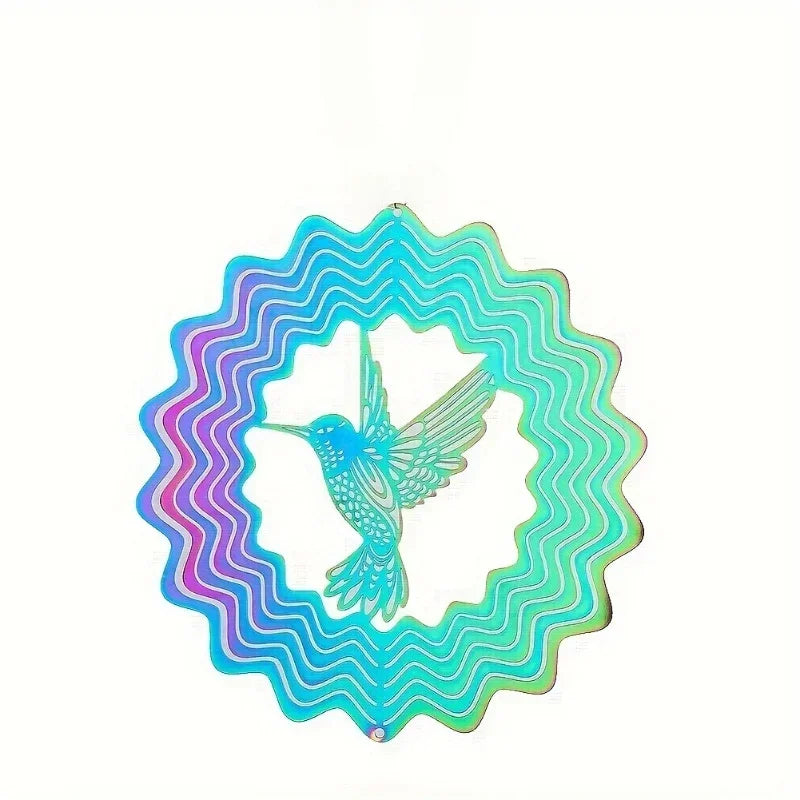 3D Rotating Hummingbird Hanging Ornament Wind Chime Art Deco Style Garden Decoration Wind Spinner