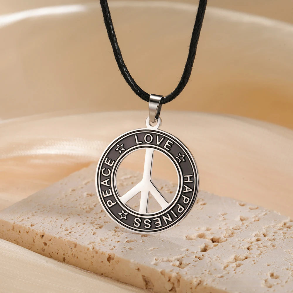 Dawapara Peace Sign Symbol Necklace Peace Love Happiness Blessing Pendant Stainless Steel Jewelry Hippie Accessories