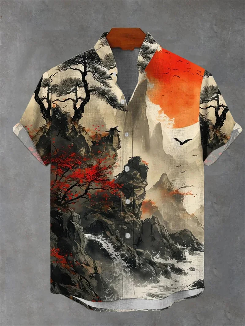 20225 Fashion Luxury Tropical Style Hawaiian Shirt 3D Digital Printing Men's Short Sleeve Collar Shirt